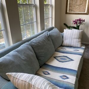 Handwoven Area Wool Rug 24x59" Aztec Blue Alpaca Tribal Native American Thick